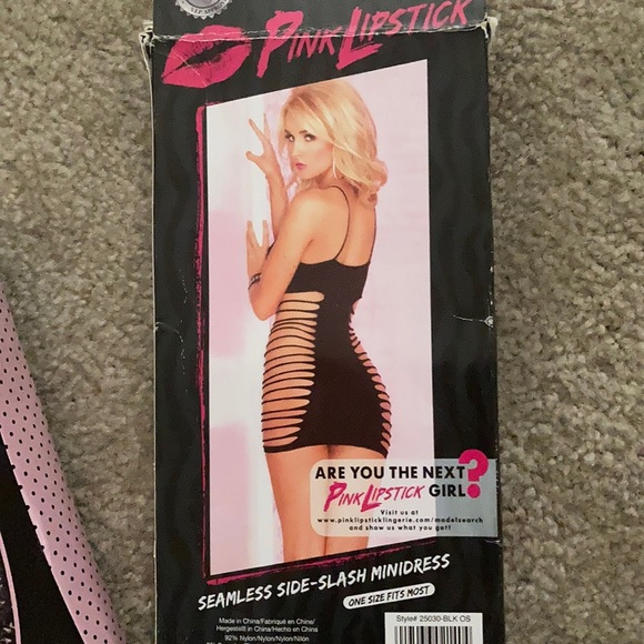 NEW Pink lipstick seamless side slash mini black dress sexy small medium - Picture 5 of 5